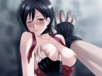  1girl ada_wong black_hair blush breast_grab breasts dress fingerless_gloves gloves grabbing jack_krauser nipples rape red_dress resident_evil resident_evil_4 short_hair solo_focus sweat 