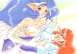  2girls animal_ears bad_id big_hair blue_hair blush breast_press breasts buieito capcom cat_ears crossover darkstalkers erect_nipples felicia galaxy_fight green_eyes multiple_girls orange_hair pointy_ears roomi sunsoft symmetrical_docking trait_connection vampire_(game) yuri 