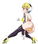 1girl ass big_ass big_breasts bikini blonde_hair breasts elesa inkrait_(artist) looking_at_viewer looking_pleasured micro_bikini pokemon smile thick_thighs thighs white_background