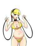 1girl ass big_ass big_breasts bikini blonde_hair breasts elesa hips inkrait_(artist) micro_bikini navel pokemon pregnant pregnant_belly pregnant_female thick_thighs thighs white_background wide_hips worried