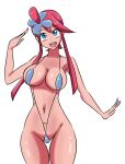  1girl alluring ass big_ass big_breasts bikini breasts happy hips inkrait_(artist) micro_bikini navel pokemon skyla smile thick_thighs thighs white_background wide_hips 