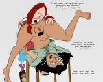  anilingus anus ass ass_grab blargsnarf chair dark-skinned_female dark_skin glasses gretchen_grundler interracial jester_(artist) miss_alordayne_grotkey pussy recess top-down_bottom-up yuri 