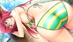  1girl :d against_tree ahoge anime ass back baku_ane:_otouto_shibocchau_zo! bangs beach bent_over bikini blush breasts choco_chip close_up cloud cowboy_shot dimples_of_venus dutch_angle ecchi erect_nipples from_behind game_cg green_bikini green_eyes hair_between_eyes hanging_breasts hayasaki_yurine huge_ass huge_breasts light_rays long_hair looking_at_viewer looking_back mole naughty_face open_mouth outdoor outdoors palm_tree red_hair sideboob skindentation sky smile solo standing string_bikini striped striped_bikini striped_swimsuit sunbeam sunlight sweat swimsuit tree wide_hips yellow_bikini yurine_(baku_ane) 