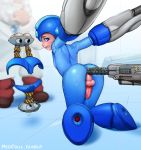 1boy anal anal_insertion anal_penetration android armor ass blue_eyes blush bodysuit bondage capcom electricity helmet machine male megaman megaman_(character) neocoill object_insertion recharging restrained robot rockman rockman_(character) rockman_(classic) skin_tight solo_focus sweat testicles thomas_light