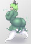 1girl ass bad_id bad_pixiv_id big_ass blush breast_suppress breasts bubble_butt dress fat ghost_tail green_dress green_eyes green_hair guroo_(shine119) hat highres huge_ass huge_breasts looking_back soga_no_tojiko solo tate_eboshi touhou wide_hips