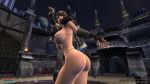 arena ass big_breasts bow breasts brown_hair female hair micro_bikini nipples oblivion posing public purple_eyes takeo92 the_elder_scrolls