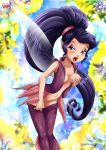 1girl blush disney disney_fairies exposed_breasts fairy fairy_wings female female_only long_hair looking_at_viewer open_mouth palcomix palcomix_vip pants pants_pulled_down partially_clothed pointy_ears purple_hair solo undressing vidia wings