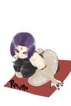 1girl big_breasts big_lips blush dc_comics female_only huge_ass leotard purple_hair raburesu rachel_roth raven_(dc) sitting solo_female solo_focus teen_titans