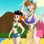 2014 aeolus anthro beach big_breasts bikini breasts cleavage clothed clothing disney female_only goof_troop milf mother_&_daughter mother_and_daughter parent peg_pete pistol_pete seaside smile swimsuit