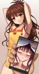 cellphone closed_eyes fellatio female_focus high_resolution holding_phone looking_at_viewer nite_(ku3456) no_bra oral oral_sex orgasm_face partially_visible_nipples sucking_penis to_love-ru uncensored yuuki_mikan