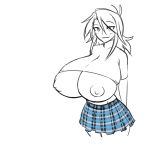  1girl animated animated_gif areolae breast_expansion breast_grab breasts breasts_outside extra_breasts fang gif gigantic_breasts grabbing hips huge_breasts lactation lass_(matsu-sensei) matsu-sensei milk milking miniskirt multi_breast navel nipples plaid plaid_skirt shirt skirt smile solo surprised 