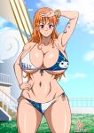 muscular_female nami nami_(one_piece) naruho one_piece orange_eyes orange_hair pirate straw_hat_pirates tattoo