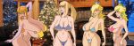 4girls armpit bikini blonde_hair blue_eyes blush crown cyan_eyes earring earrings gem gigantic_breasts grin hair hair_over_eye hair_over_one_eye hyper_breasts jewelry lips long_ears long_hair metroid multiple_girls nintendo nipples pale_skin pointy_ears princess_peach princess_zelda rosalina sideboob smile super_mario_bros. the_legend_of_zelda thong tiara