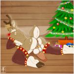  1boy aaron_(artist) all_fours anthro anthro_only anus artist_logo christmas christmas_tree flaccid gift_box looking_at_viewer male male_only penis presenting red_nose reindeer rudolph solo_male testicles 