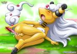  1girl ampharos anthro anus ass barefoot bbmbbf breasts closed_eyes day dildo female field hetero masturbation mega_ampharos nintendo nipple nude open_mouth outside palcomix pokemon pokemon_xy pokepornlive pussy solo toes toys vagina 