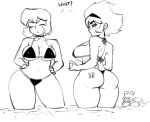 2019 2girls ass big_breasts bikini blonde_hair breasts cartoon_network choker crossover darkeros dialogue gaz innertube invader_zim looking_back mandy_(billy_&_mandy) monochrome nickelodeon no_nose older tattoo the_grim_adventures_of_billy_and_mandy