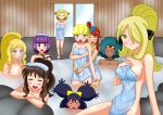  6+girls afro alluring aloe_(pokemon) alternate_hairstyle art bath bathing bel_(pokemon) big_breasts blonde_hair blue_eyes blush breasts caitlin_(pokemon) cattleya_(pokemon) cleavage closed_eyes creatures_(company) cynthia_(pokemon) dark-skinned_female dark_skin elesa_(pokemon) elite_four elite_four_(unova_region) female from_behind fuuro_(pokemon) game_freak glasses green_hair gym_leader hair hair_over_one_eye happy hiromon_(artist) hug hug_from_behind huge_breasts hugging humans_of_pokemon iris_(pokemon) kamitsure_(pokemon) large_breasts lenora_(pokemon) long_hair looking_at_viewer megane multiple_girls naked_towel neck nintendo nude nude_cover onsen pokemon pokemon_(anime) pokemon_(game) pokemon_black_2_&amp;_white_2 pokemon_black_and_white pokemon_bw pokemon_bw2 pokemon_diamond_pearl_&amp;_platinum pokemon_dppt pokemon_heartgold_and_soulsilver pokemon_masters ponytail porkyman purple_eyes purple_hair red_hair shauntal_(pokemon) shikimi_(pokemon) shirona_(pokemon) short_hair sitting skyla_(pokemon) smile standing touko_(pokemon) towel towel_on_head walking water yuri 