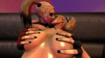 2girls 3d animated animated_gif arm_behind_head blonde_hair breast_grab breasts dc females fingerless_gloves fondling from_behind gif gloves groping hair harley_quinn juliet_starling kiss kissing lollipop_chainsaw multiple_girls nipples nude pigtails yuri