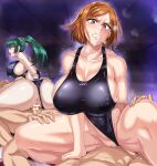 2_girls 2boys ass big_ass big_breasts bob_cut breasts censored clothed_female cowgirl_position favorite female_on_top jet_puri jujutsu_kaisen kugisaki_nobara long_hair male/female nipples nipples_visible_through_clothing sex short_hair tagme teen zenin_maki