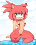 1girl amy_rose anthro areola areola_slip arm_behind_head artist_name bikini black_nose blush breasts clothed clothing countershade_face countershade_torso countershading ear_piercing earrings eulipotyphlan eyelashes female furry green_eyes hair half-closed_eyes hand_behind_head hedgehog ichig8miruku looking_at_viewer mammal medium_breasts micro_bikini multicolored_body multicolored_face multicolored_skin partially_submerged piercing pink_body pink_hair pink_skin sega short_hair sitting sling_bikini smile solo sonic_the_hedgehog_(series) spread_legs sweat swimwear tan_body tan_countershading tan_skin thick_thighs thighs two_tone_body two_tone_face two_tone_skin water wet wet_skin