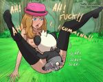  blonde_hair brown_eyes creatures_(company) game_freak humans_of_pokemon itzcoatl_(artist) light-skinned_female nintendo pancham pokemon pokemon_(anime) pokemon_(game) pokemon_xy pokephilia serena_(pokemon) tights 