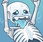  1boy 2010s 2016 2d 2d_(artwork) ahegao animated_skeleton arms_up ass bittersweetdeath blue_background blue_eyes blue_tongue bottom_sans cyan_eyes cyan_tongue digital_media_(artwork) fangs looking_pleasured male male_ahegao male_only malesub monster nude nude_male open_mouth sans sans_(undertale) simple_background skeleton solo_male submissive submissive_male tears tears_of_pleasure tongue tongue_out uke_sans undead undertale undertale_(series) upper_body video_games 