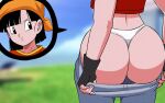 ass big_ass black_hair dragon_ball_gt fingerless_gloves gif long_hair pulling_up_pants thong white_panties