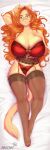 1girl big_ass big_breasts cute feline glasses lingerie llmixll orange_hair red_lingerie seductive tail