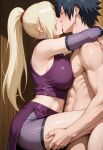 1boy 1girl ai_generated black_hair blonde_hair carrying closed_eyes crossover fairy_tail gray_fullbuster huge_breasts ino_yamanaka kissing male/female naruto_shippuden thick_thighs