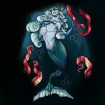 1girl :p areola big_breasts black_body black_pearl_cookie breasts breasts_out bubble bubbles claws completely_nude cookie_run cookie_run_kingdom crown curly_hair eyelashes featureless_crotch female female_only giantess grey_body grey_skin hair headwear humanized humanoid jalairez long_hair merfolk mermaid mermaid_giantess mermaid_tail nipples nude ocean smile solo tentacle tongue tongue_out underwater white_eyes white_hair