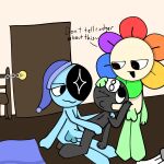 1girl 2boys anthro astro_(dandy's_world) dandy's_world dandy_(dandy's_world) dandys_world fellatio group_sex locked_door minor_character non-human toodles_(dandy's_world)