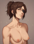 attack_on_titan brown_hair eyepatch glasses hange_zoe looking_at_viewer medium_breasts nekom14 nipples ponytail shingeki_no_kyojin smiling_at_viewer topless