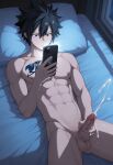 fairy_tail gray_fullbuster jerking_off male_focus masturbation phone sperm