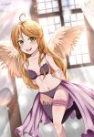 1girl 1girl absurd_res alluring blush fire_emblem fire_emblem:_radiant_dawn green_eyes high_res intelligent_systems kavajunn leanne_(fire_emblem) long_hair looking_at_viewer navel nintendo open_mouth small_breasts sparkle_background window wings