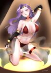 1girl 1girl 1girl alluring alternate_costume anklet belly_dancer belly_dancer_outfit big_breasts dancer earrings fingerless_gloves fire_emblem fire_emblem_echoes:_shadows_of_valentia harem_girl harem_outfit intelligent_systems kneel long_hair nintendo purple_eyes purple_hair see-through sonya_(fire_emblem) suisai suisaixx voluptuous