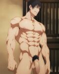 1boy abs ai_generated balls black_hair completely_naked completely_nude erect_nipples foreskin gilxxgamesh happy jujutsu_kaisen male male_focus male_only muscle muscular muscular_male naked_male nipples nude nude_male pecs pectorals penis pink_nipples pubic_hair scar testicle toji_fushiguro uncircumcised uncircumcised_penis uncut yaoi