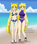2_girls adult_swim alluring beach bikini bishoujo_senshi_sailor_moon bishoujo_senshi_sailor_moon_r bishoujo_senshi_sailor_moon_r_the_movie bishoujo_senshi_sailor_moon_s bishoujo_senshi_sailor_moon_s_the_movie bishoujo_senshi_sailor_moon_supers bishoujo_senshi_sailor_moon_supers_the_movie blonde_hair blue_eyes bunny_ears cleavage double_v medium_breasts minako_aino ocean starmvenus toei_animation toonami usagi_tsukino viz_media
