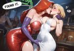 4girls alcohol bar_(place) bare_shoulders big_breasts blonde_female blonde_hair blue_eyes blush bracelet breast_press breasts brown_eyes cleavage collarbone cool_world couple crossover disney dress duo duo_focus dutch_angle earrings elbow_gloves english_text eye_contact eyeshadow female/female female_moaning female_only femdom femsub fingering fingering_another fingering_partner fingering_pussy fingering_through_clothes french_kiss gloves grey_eyeshadow half-closed_eyes hand_up holli_would huge_breasts hugging indoors jessica_rabbit jewelry kissing legs lezdom lips lipstick long_dress long_hair looking_at_another love makeup moaning moaning_in_pleasure multiple_girls mutual_yuri naughty_face neck paramount_pictures purple_gloves pussy_juice red_dress red_hair red_lipstick romantic romantic_couple saliva seductivequeen seductivequeen_(artist) short_hair side_slit smile speech_bubble standing straight_hair strapless strapless_dress stud_earrings talking text thick_lips thick_thighs thighs trembling white_dress who_framed_roger_rabbit yuri