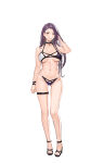 1girl absurd_res adjusting_hair alluring alternate_costume ass_visible_through_thighs bangs big_breasts bikini black_footwear blush cameltoe choker cleavage commentary commission earrings english_commentary female_only fire_emblem fire_emblem_echoes:_shadows_of_valentia fire_emblem_gaiden full_body gem grey_eyes grin hand_in_own_hair high_heels high_res intelligent_systems jewelry jonbur_man lips long_hair looking_at_viewer nintendo parted_bangs parted_lips pixiv_request purple_bikini purple_eyes purple_hair purple_swimsuit pussy red_gemstone sandals simple_background smile sonya_(fire_emblem) standing stomach straight_hair swimsuit thigh_strap thighs two-tone_bikini under_boob white_background white_bikini white_swimsuit wristband