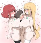 1boy 1girl 2_girls bangs big_breasts big_breasts bigger_female blonde-haired_female blonde_female blonde_hair blush breasts couple couple_(romantic) double_breast_smother fried_bocky friedbockyr18 hair_bangs height_difference imminent_threesome large_boobs larger_female light-skinned_female light-skinned_male light_skin long-haired_female long_hair male medium-haired_female medium_hair mythra nintendo polyamory polygamy pyra red_hair redhead_female relationship rex_(xenoblade) short-haired_male short_hair size_difference taller_female taller_woman threesome video_game_character xenoblade_(series) xenoblade_chronicles_2