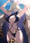 1girl alluring alternate_costume beach_ball big_breasts bikini blue_bikini blue_swimsuit fire_emblem fire_emblem_heroes hidden_face hoodie intelligent_systems kiran_(fire_emblem) kiran_(fire_emblem)_(female) negiwo nintendo one-piece_bikini swimsuit