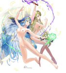1girl 2_girls aqua_hair azura_(fire_emblem) bare_legs barefoot bettercommsoul blonde_hair completely_nude female_only fire_emblem fire_emblem:_path_of_radiance fire_emblem_fates fire_emblem_heroes fire_emblem_warriors intelligent_systems leanne_(fire_emblem) nude nude_female nude_filter pussy
