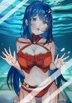 1girl 1girl against_glass alluring alternate_costume big_breasts bikini blue_eyes blue_hair cleavage female_only fire_emblem fire_emblem:_the_binding_blade fire_emblem_heroes intelligent_systems lilina_(fire_emblem) looking_at_viewer nintendo official_alternate_costume pablo150898 red_bikini red_swimsuit swimsuit underwater