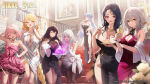6+girls absurd_res artist_request breasts cleavage commentary copyright_logo copyright_name dress english_commentary evening_gown food goddess_of_victory:_nikke grey_hair harran_(nikke) high_res isabel_(nikke) logo long_hair multiple_girls nayuta_(nikke) noah_(nikke) official_alternate_costume official_art rapunzel_(nikke) scarlet_(nikke) snow_white_(nikke)