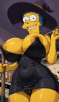 bats dress erect_nipples gif huge_breasts magic marge_simpson no_bra panties the_simpsons thighs witch_hat