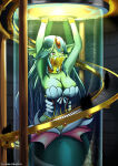 1girl arms_above_head arms_up big_breasts bondage breasts captive cleavage collar corset female femsub gag gagged giga_mermaid gold gold_jewelry in_container merfolk mermaid monster_girl on_display onlookers panel_gag plasma-dragon shantae shantae:_half-genie_hero solo solo_female spiral_staircase stairs submerged tagme underwater water water_tank wayforward