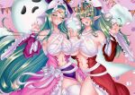 1girl 2_girls ;d ;o alluring alternate_costume asymmetrical_docking bare_midriff bare_thighs big_breasts breast_press center_opening chest_sarashi cleavage cosplay female_only fire_emblem fire_emblem_awakening fire_emblem_heroes fire_emblem_warriors gesture ghost green_eyes green_hair halloween halloween_costume hat holding_hands huge_breasts intelligent_systems long_hair looking_at_viewer midriff mother_&_daughter multiple_females multiple_girls naga_(fire_emblem) naga_(fire_emblem)_(cosplay) nail_polish nintendo official_alternate_costume one_eye_closed open_mouth pink_nails ponytail red_nails renaisblade sarashi smile stockings thick_thighs thighs tiki_(adult)_(fire_emblem) tiki_(fire_emblem) tiki_(fire_emblem)_(adult) top_hat under_boob very_long_hair wink