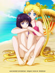 2_girls adult_swim alluring bare_legs barefoot beach bikini bishoujo_senshi_sailor_moon bishoujo_senshi_sailor_moon_r bishoujo_senshi_sailor_moon_r_the_movie bishoujo_senshi_sailor_moon_s bishoujo_senshi_sailor_moon_s_the_movie bishoujo_senshi_sailor_moon_supers bishoujo_senshi_sailor_moon_supers_the_movie black_hair blonde_hair blue_eyes blue_sky hotaru_tomoe neldorwen ocean on_beach pin_up purple_eyes toei_animation toonami usagi_tsukino viz_media