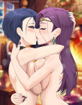 1girl 2_girls alluring asymmetrical_docking big_breasts blue_hair blue_nails breast_press deepspace female_only fire_emblem fire_emblem:_three_houses fire_emblem_echoes:_shadows_of_valentia hugging intelligent_systems kissing lesbian_sex lipstick multiple_girls nail_polish nintendo purple_hair purple_lipstick purple_nails shamir_nevrand sloppy_kiss sonya_(fire_emblem) yuri