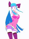blue_hair dancing dress_lift gif gif high_res hypnotic interpolated long_hair looking_at_viewer me!me!me! meme_(me!me!me!) meme_chan panties short_dress stockings thighs underwear upskirt very_long_hair waifu2x white_background